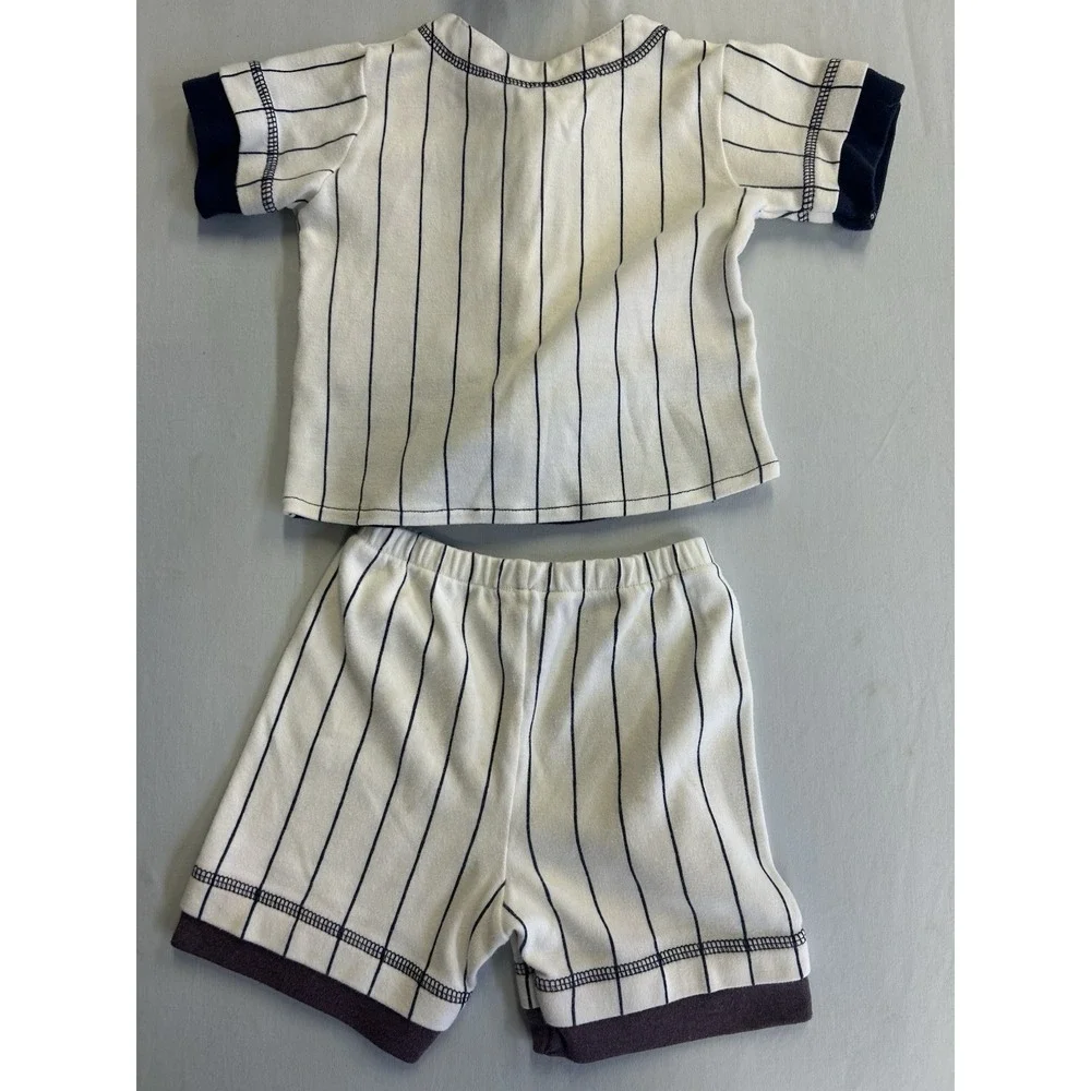 Vintage Y2K Baby Baseball Uniform 2 Pc Outfit Set Pinstripe Jersey Shorts 18M
